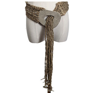 Vintage Susan Riedweg Statement Belt Wood Waxed Cord Macrame Knotted Beads Tan